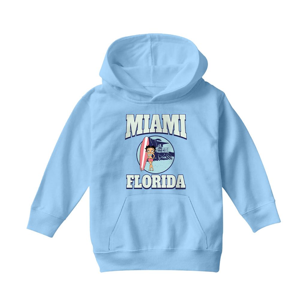 Betty Boop Miami Florida Surf Scene Kids Hooded Sweatshirt