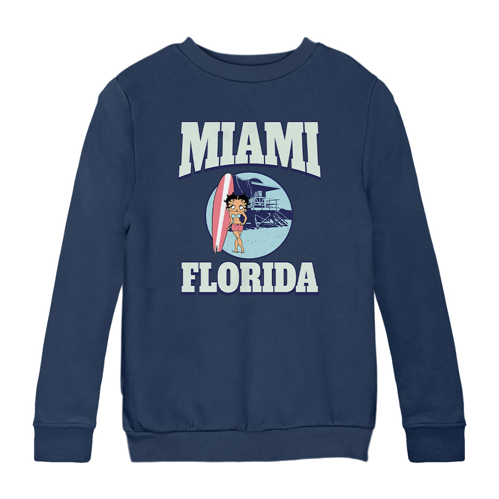 Betty Boop Miami Florida Surf Scene Kids Sweatshirt
