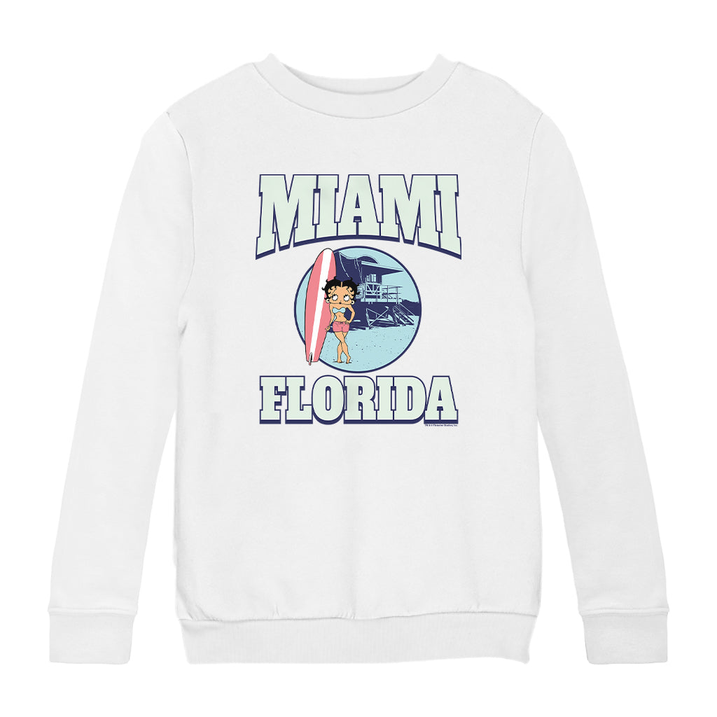 Betty Boop Miami Florida Surf Scene Kids Sweatshirt