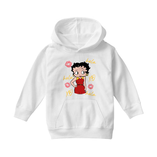 Betty Boop Hola XO Kisses Spain Flag Kids Hooded Sweatshirt