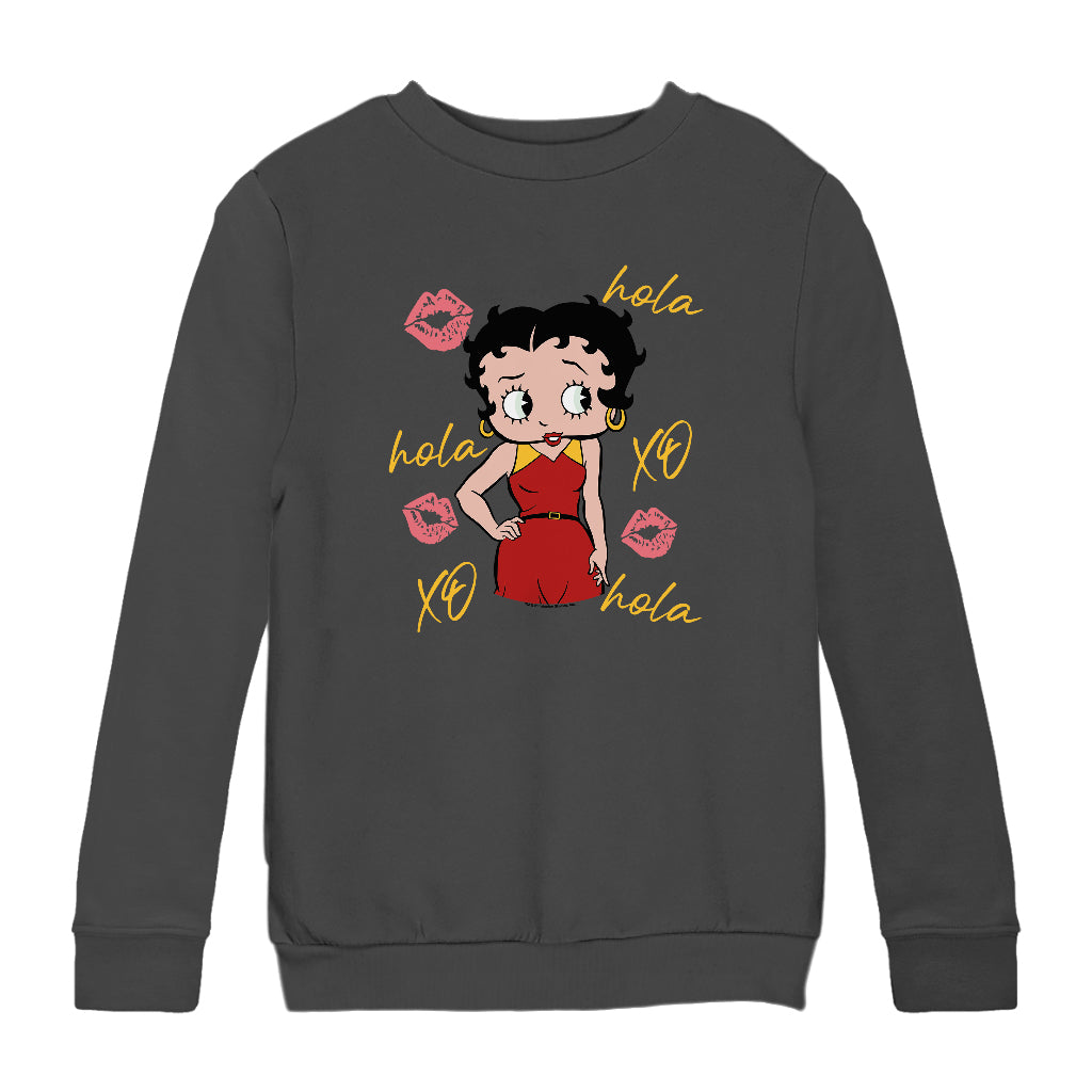 Betty Boop Hola XO Kisses Spain Flag Kids Sweatshirt