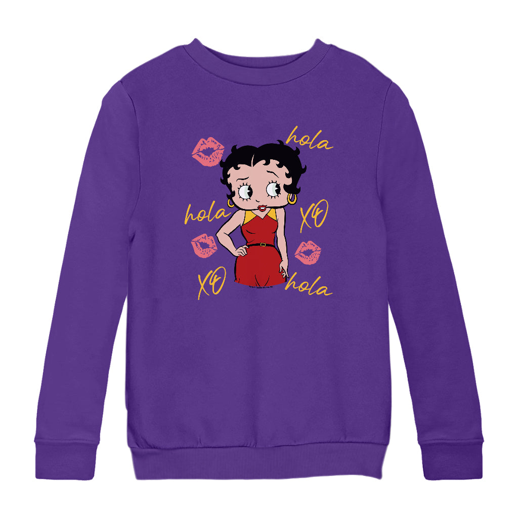 Betty Boop Hola XO Kisses Spain Flag Kids Sweatshirt