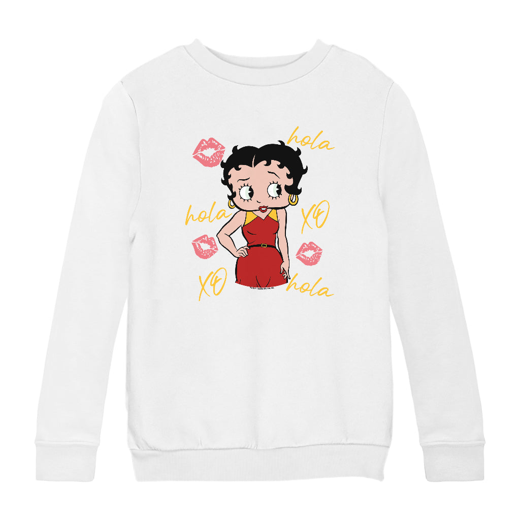 Betty Boop Hola XO Kisses Spain Flag Kids Sweatshirt