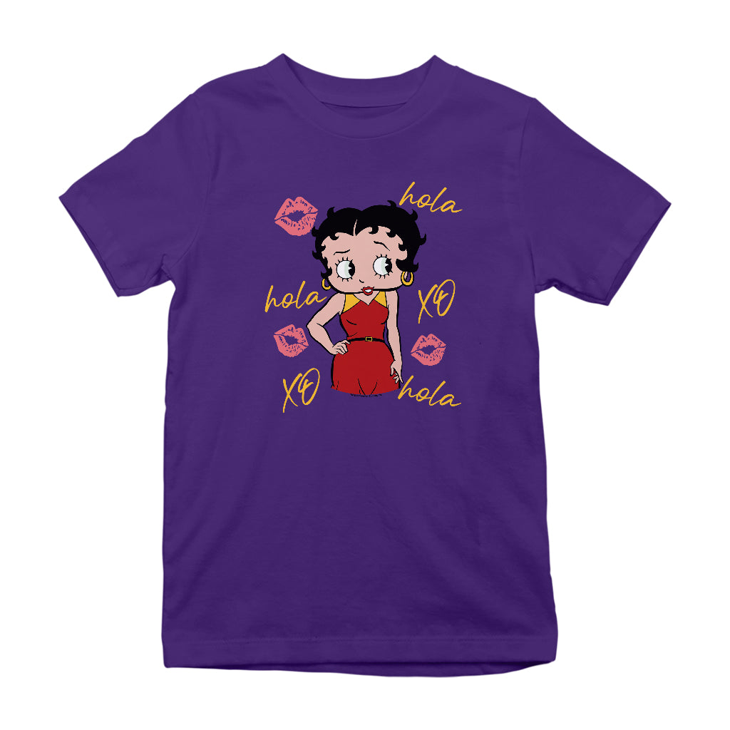 Betty Boop Hola XO Kisses Spain Flag Kids T-Shirt