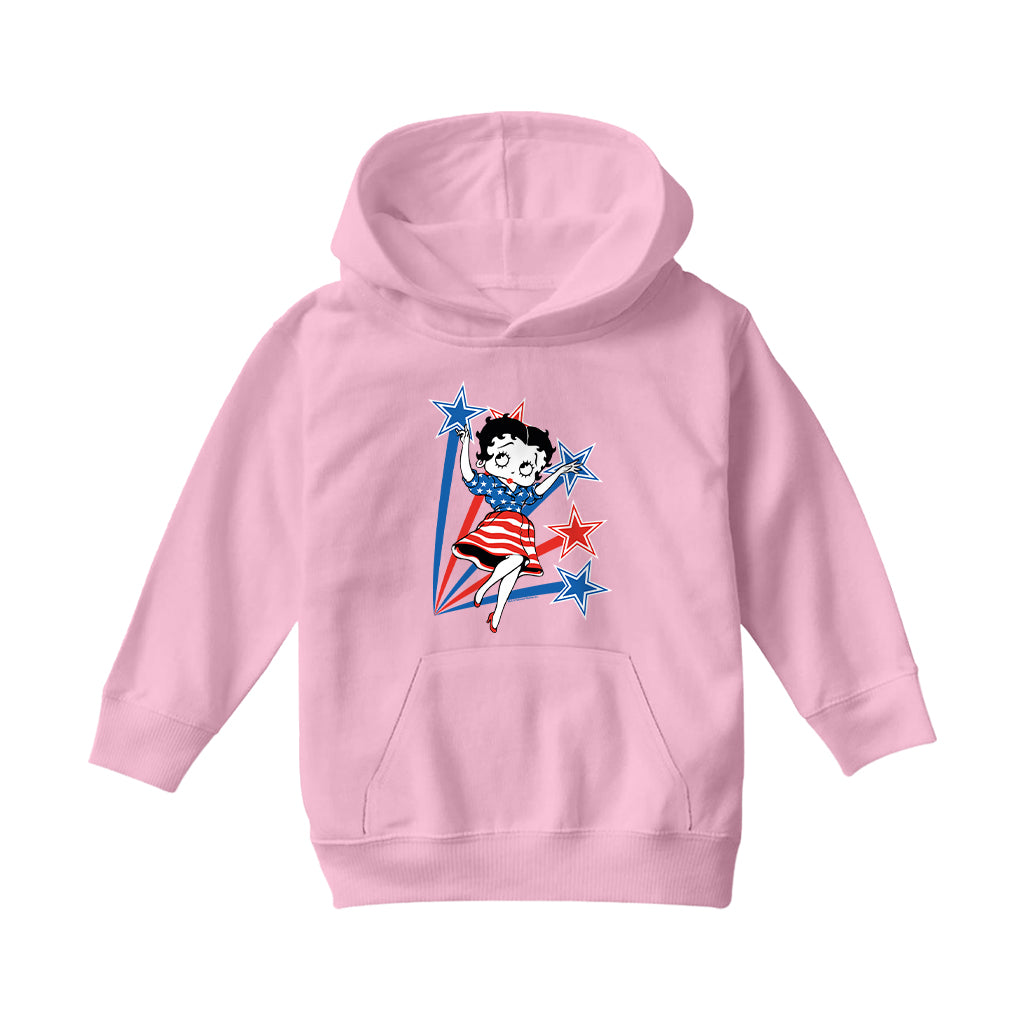 Betty Boop USA Flag Dress And Stars Kids Hooded Sweatshirt