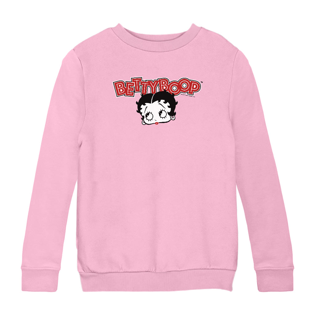 Betty Boop Red Lips Face And Logo Kids Sweatshirt