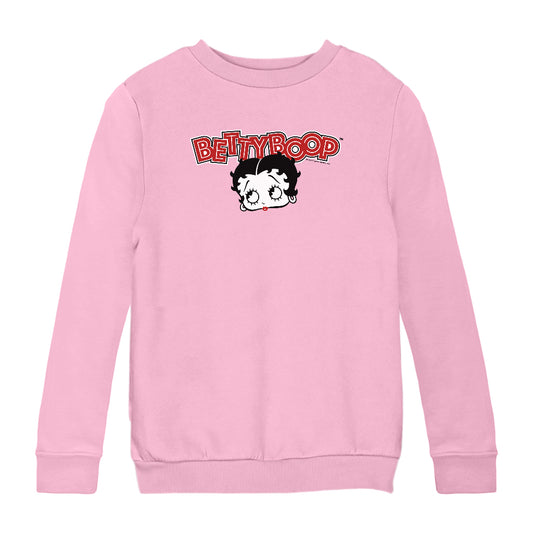 Betty Boop Red Lips Face And Logo Kids Sweatshirt