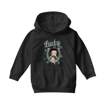 Betty Boop St Patrick's Day Lucky Horseshoe With Cloves Kids Hooded Sweatshirt
