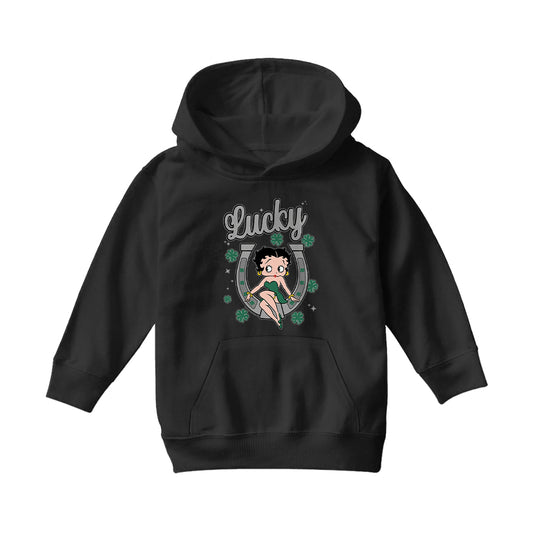 Betty Boop St Patrick's Day Lucky Horseshoe With Cloves Kids Hooded Sweatshirt