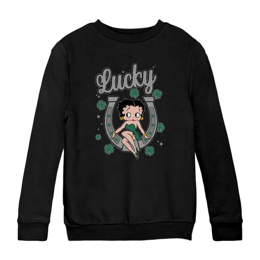 Betty Boop St Patrick's Day Lucky Horseshoe With Cloves Kids Sweatshirt