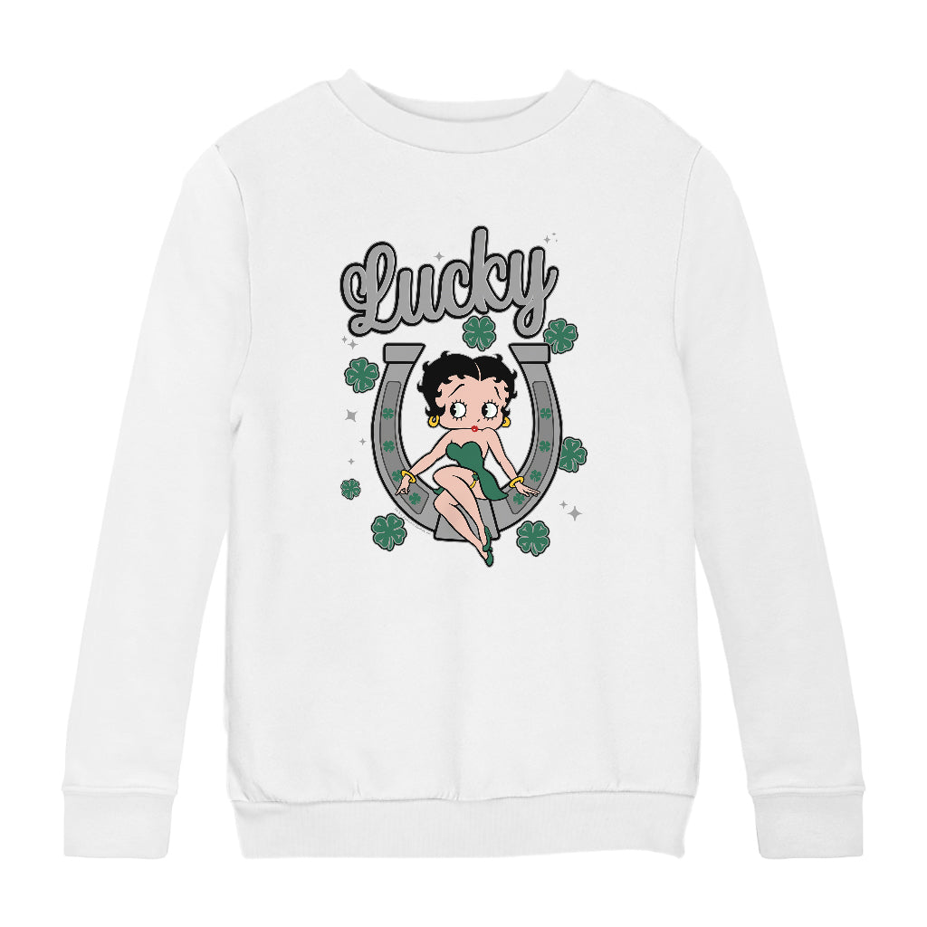 Betty Boop St Patrick's Day Lucky Horseshoe With Cloves Kids Sweatshirt