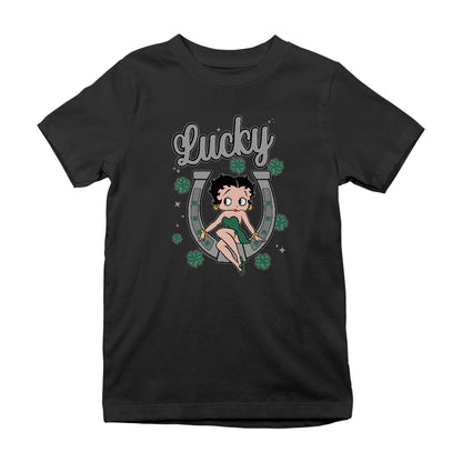 Betty Boop St Patrick's Day Lucky Horseshoe With Cloves Kids T-Shirt