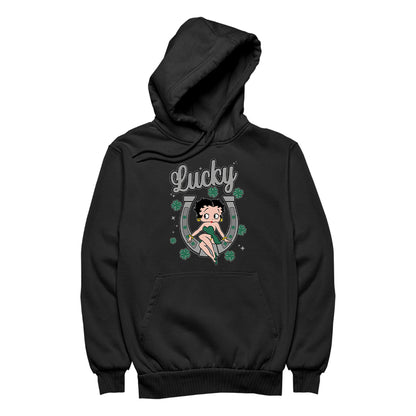 Betty Boop St Patrick's Day Lucky Horseshoe With Cloves Men's Hooded Sweatshirt