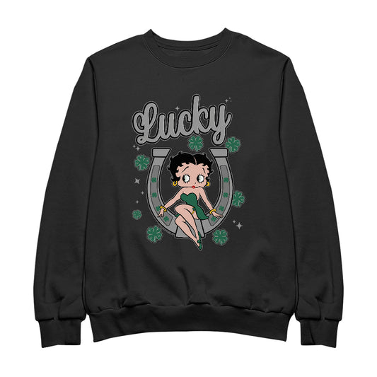 Betty Boop St Patrick's Day Lucky Horseshoe With Cloves Men's Sweatshirt