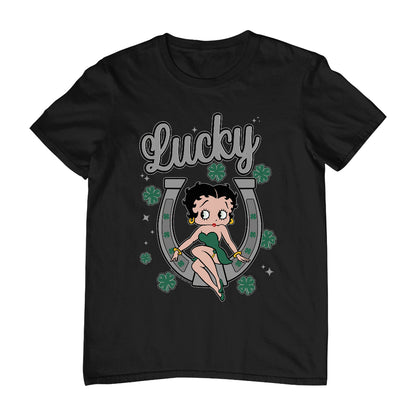 Betty Boop St Patrick's Day Lucky Horseshoe With Cloves Men's T-Shirt