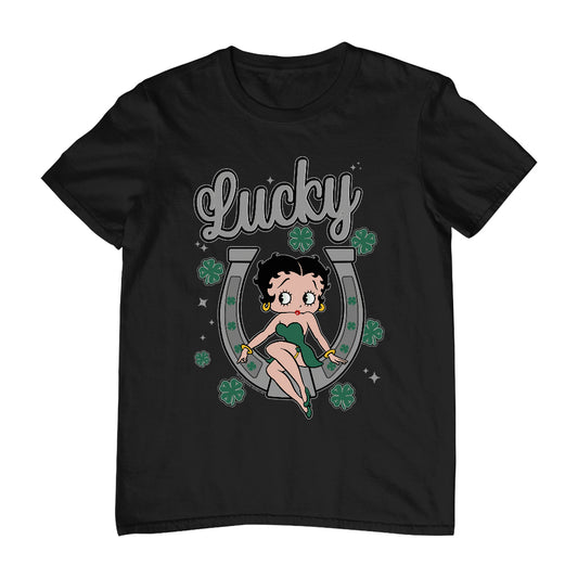 Betty Boop St Patrick's Day Lucky Horseshoe With Cloves Men's T-Shirt