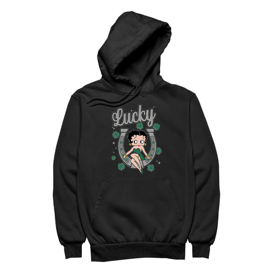 Betty Boop St Patrick's Day Lucky Horseshoe With Cloves Women's Hooded Sweatshirt
