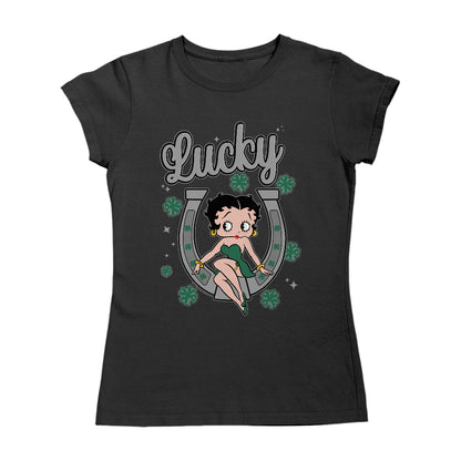 Betty Boop St Patrick's Day Lucky Horseshoe With Cloves Women's T-Shirt