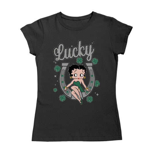 Betty Boop St Patrick's Day Lucky Horseshoe With Cloves Women's T-Shirt
