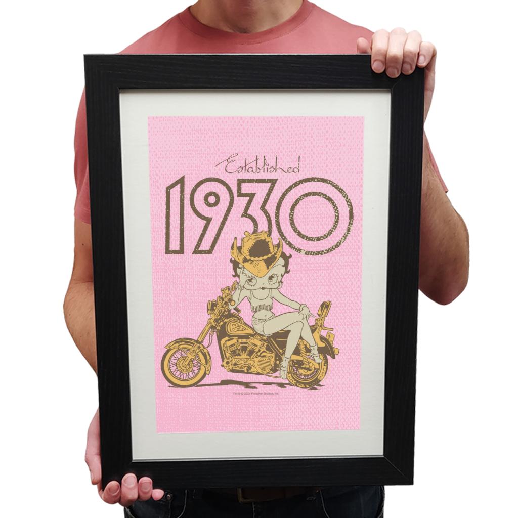 Betty Boop Established 1930 Golden Bike Framed Print