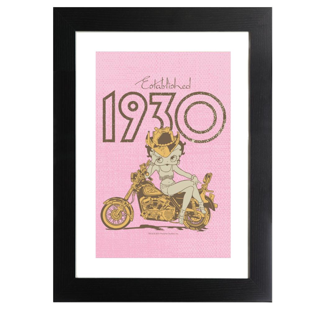 Betty Boop Established 1930 Golden Bike Framed Print