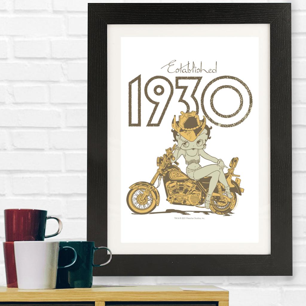 Betty Boop Established 1930 Golden Bike Framed Print