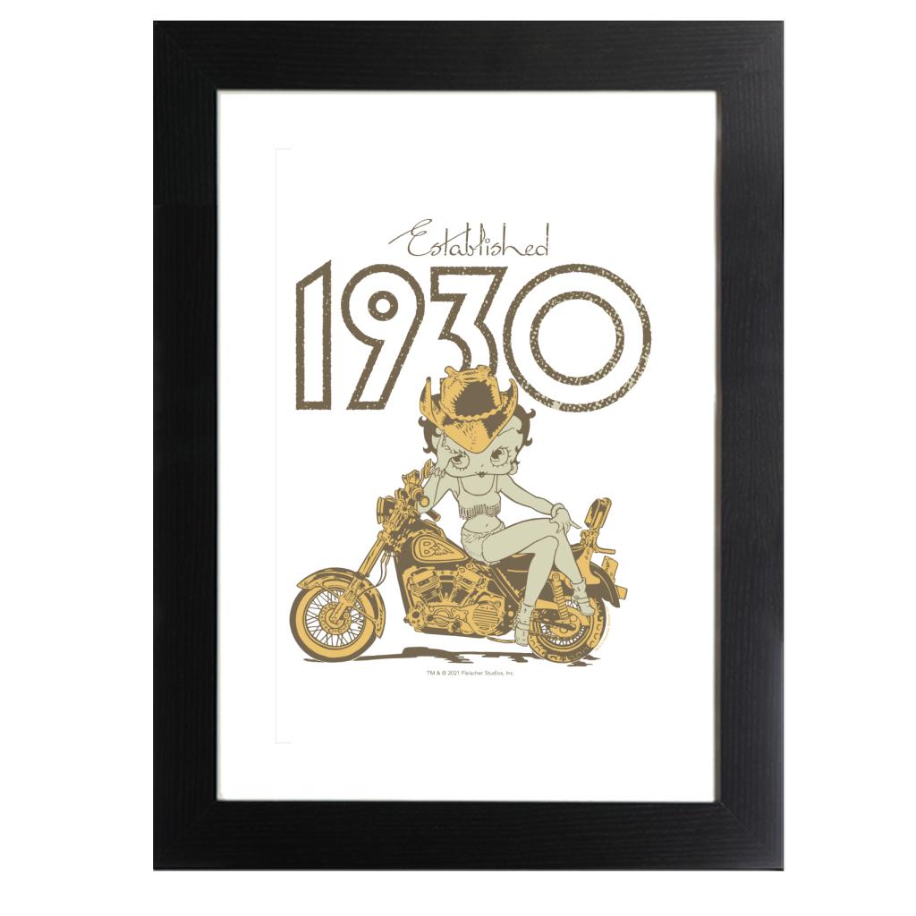 Betty Boop Established 1930 Golden Bike Framed Print