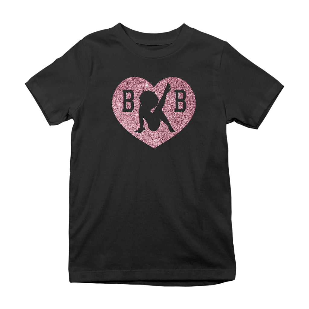 Betty Boop B B Love Heart Silhouette Pink Glitter Kids T-Shirt