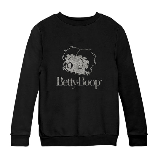 Betty Boop Wink Metallic Silver Foil Kids Sweatshirt
